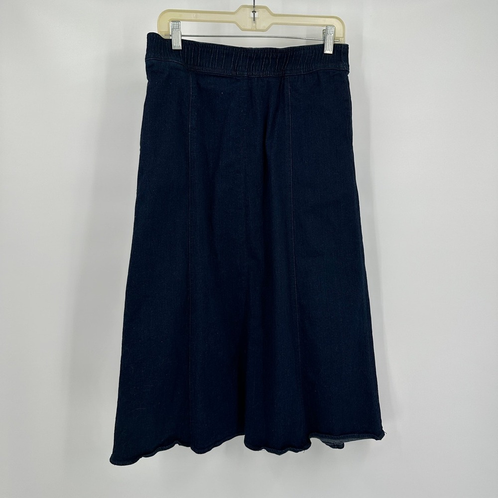 Womens Dark Wash Denim Maxi Skirt Size 14 Modest Elastic Back High Rise
